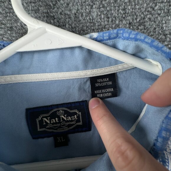 Nat Nast Button Up Shirt Short Sleeve Men’s XL Silk Cotton Geometric Tiki Adult - Picture 8 of 14